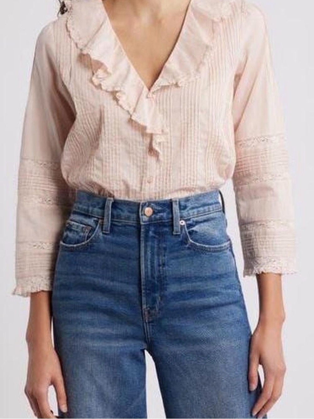 Doen Soft Blush Ruffle-Trim Cotton Blouse